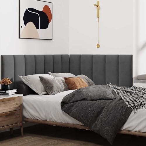 IFNOW Wall Mounted Headboard, Peel and Stick Panels, Dark Grey, Queen