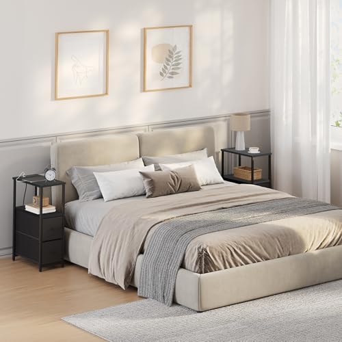 TUTOTAK Narrow End Table, Skinny Side Table with Charging Station