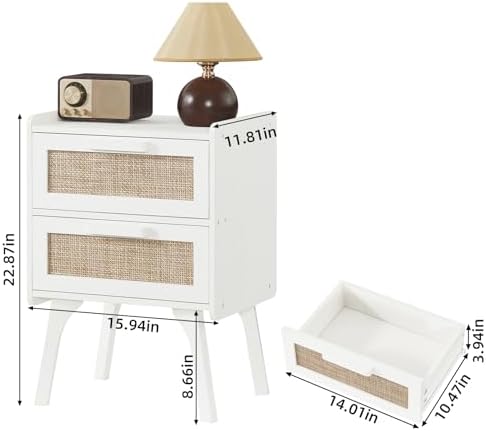 Lerliuo Rattan Nightstands Set of 2 for Bedroom, 2 Drawers