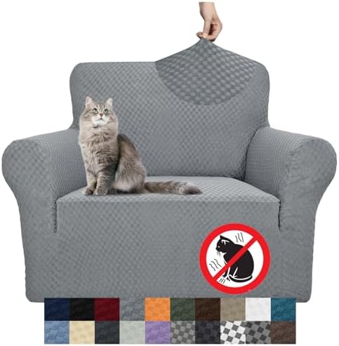 YEMYHOM Couch Cover Latest Jacquard Design High Stretch Sofa Chair Covers for Living Room, Pet Dog Cat Proof Armchair Slipcover Non Slip Magic Elastic Furniture Protector (Chair, Light Gray)