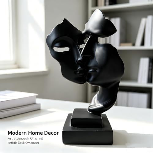Couples Kiss Sculpture,Black Thinker Resin Statue Ornaments,Silence is Gold Abstract Art Figurine,Abstract Style Sculptures,Living Room Desk Decorations,Bookshelf Decorative Objects