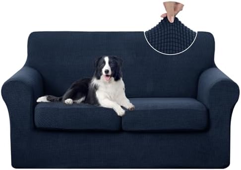 U-NICE HOME 3 Pieces Stretch Loveseat Couch Cover, Navy