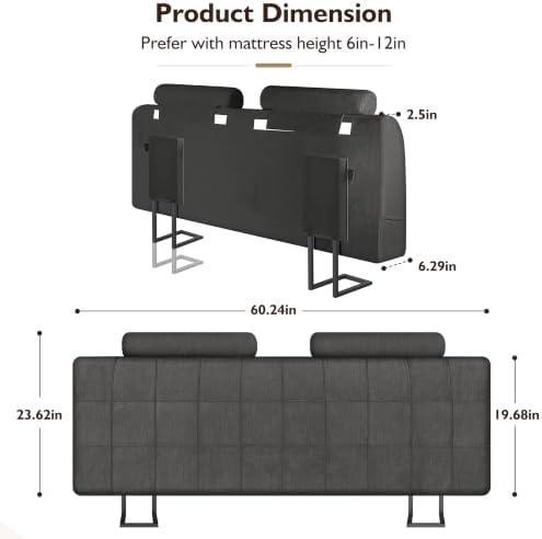 Queen Headboard with 2 Headrests, Memory Foam Upholstered Headboard