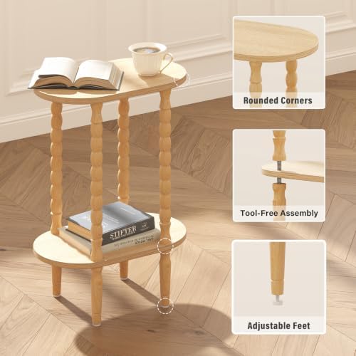 TUTOTAK Narrow Side Table with Solid Wood Legs, Small Oval End Table
