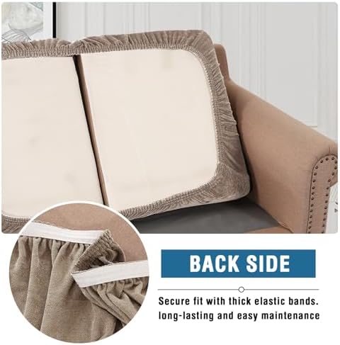 H.VERSAILTEX Stretch Mixed-Color Chenille Sofa Slipcovers for 2 Cushion Couch Soft Sofa Cover Anti Slip Couch Cushion Covers Flexibility with Elastic Bottom(2 Seater Loveseat Cushion Cover,Taupe)