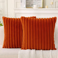Decorative Throw Pillow with Inserts, Set of 2 Soft Faux Fur Throw Pillows, Square Boho Striped Pillow for Couch, Bed, Sofa Decor (Brownish-Orange, 16" x 16"(Pack of 2))