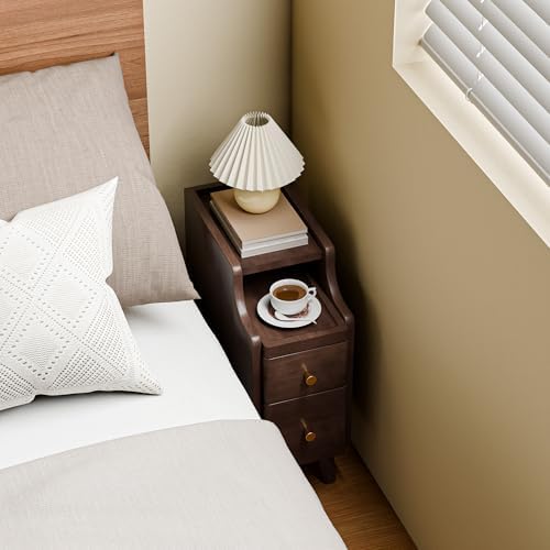 Nightstand, Pre-Assembled, 19.7“H Solid Wood Night Stand with 2 Drawers, Open Sliding Shelf, Mid Century Modern Small Bedside Table for Bedroom, Black Walnut 8"