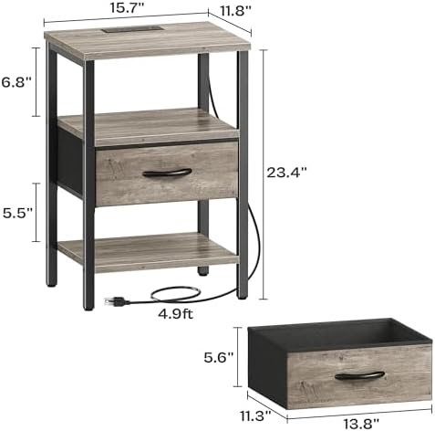 SUPERJARE Nightstand with Charging Station, USB-C Port, Bedside Table