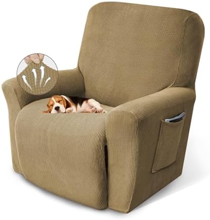 KEKUOU Recliner Chair Covers, 1-Piece Lazy Boy Recliner Covers, Tan