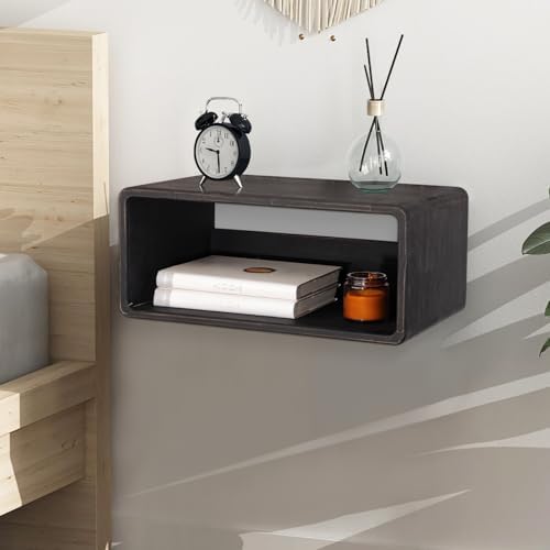 Wood Floating Nightstand Side Table 18”x 10”x 7.5” Rustic Black, Modern Wooden Floating Nightstand for Bedroom Bedside Table for Bedroom Office Home Decor