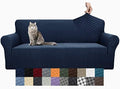 YEMYHOM Couch Cover Latest Jacquard Design High Stretch Sofa Covers for 3 Cushion Couch, Pet Dog Cat Proof Slipcover Non Slip Magic Elastic Furniture Protector (Large, Navy)