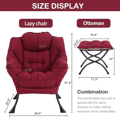 LITA Lazy Chair with Ottoman, Comfy Accent Reading Chair