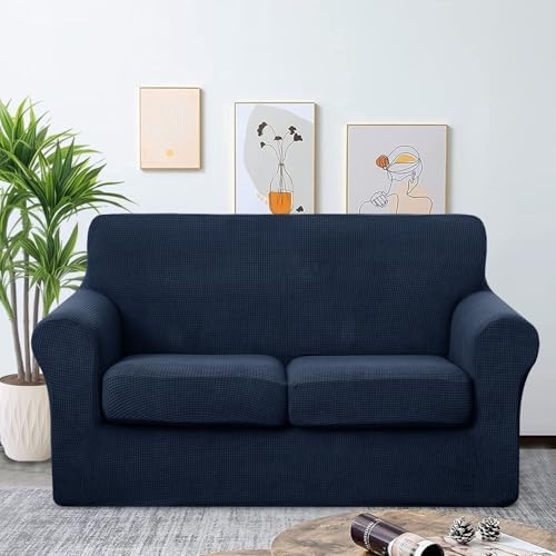 U-NICE HOME 3 Pieces Stretch Loveseat Couch Cover, Navy