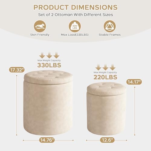Storage Ottoman Round, Space Saving Foot Stool for Small Living Spaces