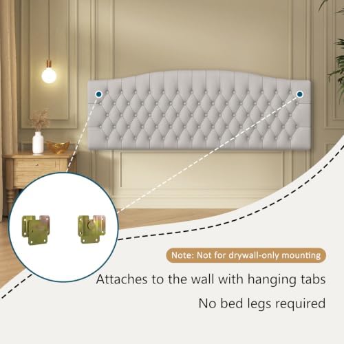 Furpopup Velvet King Size Headboard Only, Upholstered Wall Mount Light Gray