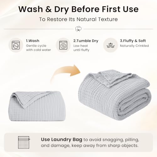 Love's cabin 100% Cotton Muslin Blanket King Size for Bed, Light Grey