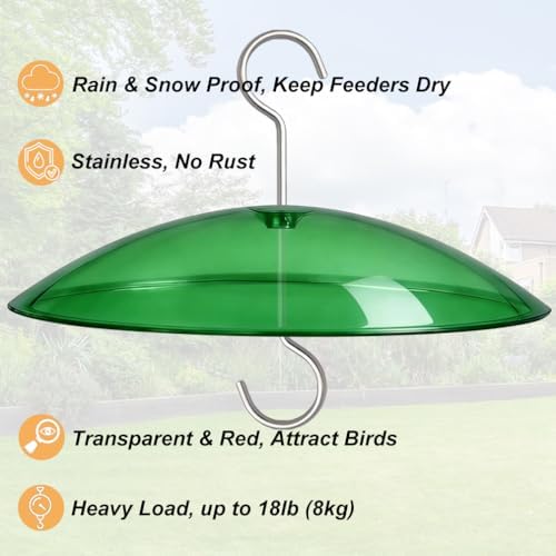 8" Mini Plastic Rain Cover for Bird Feeder, Green Weather Guard Baffle Dome