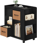 Yaheetech Narrow End Table Storage Drawer Rolling Shelves, Black
