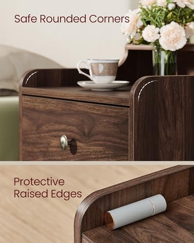 VASAGLE Nightstands, Set of 2, with Hidden Drawers, Solid Wood Legs