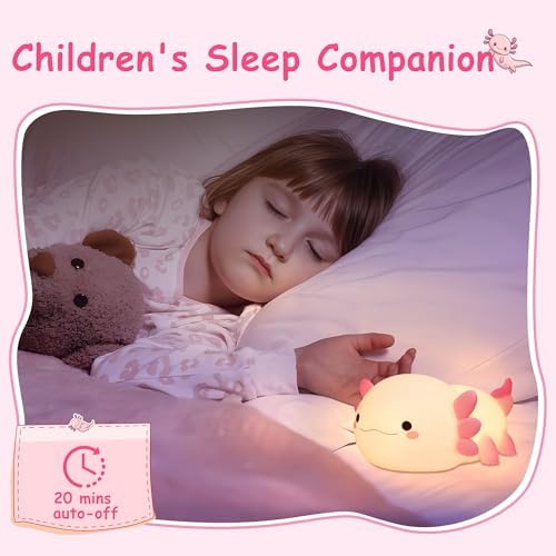 Ammonite Axolotl Gifts, Axolotl Night Light for Kids - Squishy Silicone LED Touch Cute Lamp, Xmas Birthday, Kawaii Bedroom Decor Nursery Lamp for Boys Girls Mom
