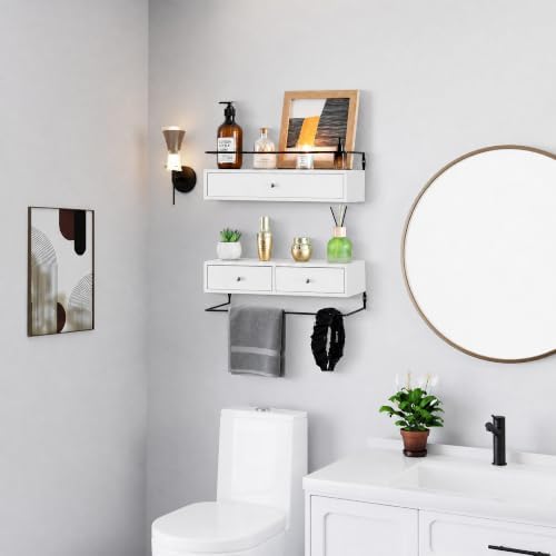 Floating Shelves With Drawers Set of 2, Wall Mounted Storage for Bathroom