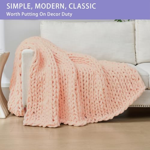 Bigacogo Chunky Knit Throw Blanket for Couch, 40x60 inches, Peach Fuzz