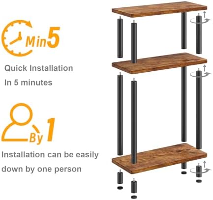 Apicizon Small Narrow Side Table, 3-Tier Skinny End Table, Brown and Black