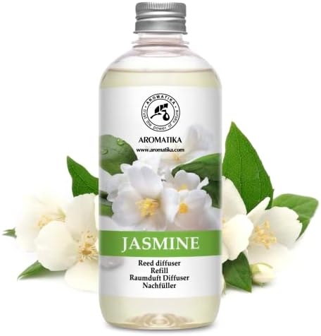Jasmine Reed Diffuser Refill w/Natural Essential Jasmine Oil 17 Fl Oz - Fresh & Long Lasting Fragrance - Scented Reed Diffuser Oil Refill - Best for Aromatherapy - SPA - Home