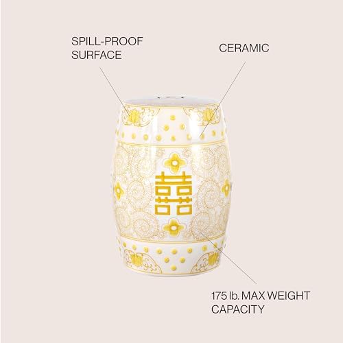 JONATHAN Y Double Happiness Ceramic Garden Stool 18" Table, Yellow/White