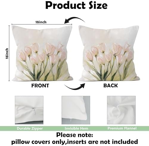Vintage Pastel Tulip Floral Lumbar Pillow Cover 18x18 Double-Sided, Farmhouse Spring Decor, Abstract Floral Botanical Decorative Throw Pillow Cover for Living Room Home Bedroom