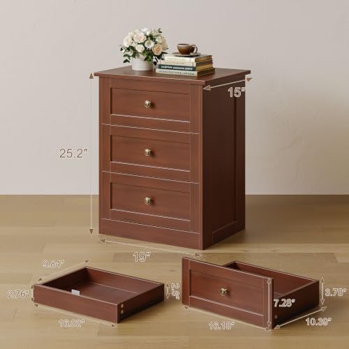 wanan Nightstand Set of 2 with Hidden Drawer, Walnut