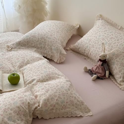 Cotton Floral Duvet Cover King Size 3 Pcs,Ruffled Bedding 104"×90"