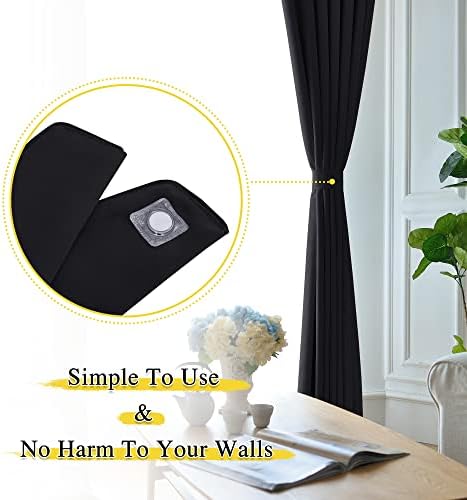 NICETOWN Magnetic Curtain Tiebacks - Modern Unique Upgraded Design Decorative Drape Tie Backs Holder for Window Draperies, No Tools Required (Black, 11.8 X 4 Inches, Set of 4)