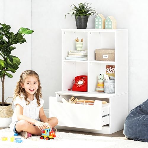 UTEX Kids Bookshelf and Toy Storage Organizer, Toddler Bookcase with Cubby
