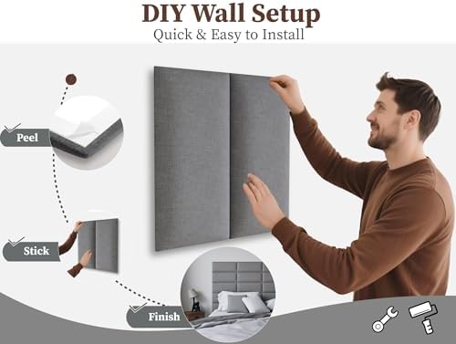 Peel and Stick Upholstered Headboard King Size, 12 Panels