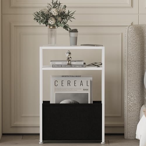 Leomonio Slim Side Table, Narrow End Table with Shelves