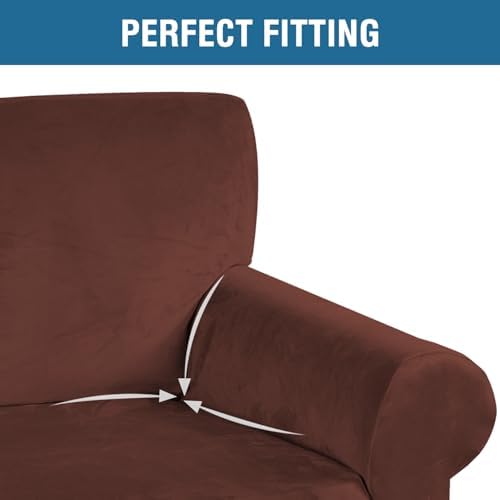 H.VERSAILTEX Stretch Velvet Sofa Covers for 3 Cushion Couch Covers Furniture Protector Soft with Non Slip Elastic Bottom, Crafted from Thick Comfy Rich Velour (Large Sofa 90"-97", Burnt Brick)