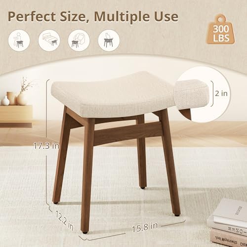 LUE BONA Vanity Saddle Stool with Wood Legs, Modern Vanity Chair for Makeup