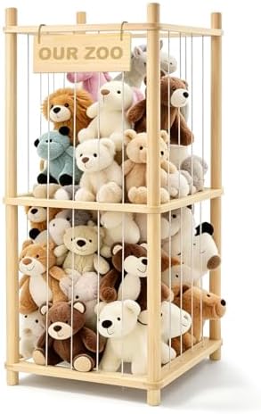 Stuffed Animal Storage, Wood Stuffed Animal Zoo Storage, Space Save Toy Organizer, Large Capacity Stuffed Animal Holder, Perfect for Nursery Playroom Kidroom Bedroom