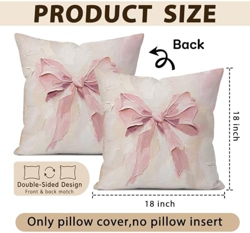 Pink Bow Pillow Cover 18x18, Dorm Decor for College Girls