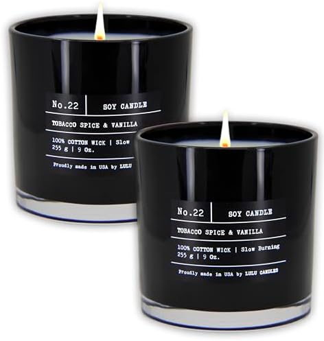 Lulu Candles | Tobacco, Spice & Vanilla | Luxury Scented Soy Jar Candle | Hand Poured in The USA | Highly Scented & Long Lasting (9 Oz. 2 Pack)