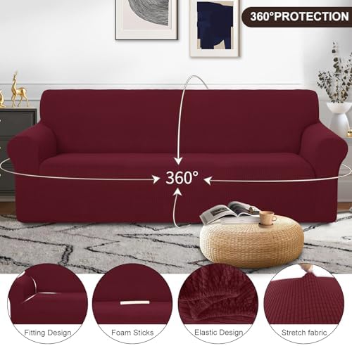 U-NICE HOME Oversized Stretch Couch Cover Slipcover, Burgundy