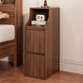 Fluted Narrow Nightstand, Skinny Bedside Table with 2 Drawers, Wooden Small Vintage Side Table, Mid Century Modern Night Stand, Slim End Table, for Bedroom, Living Room, Walnut, Brown
