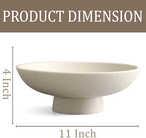 LIN CHUAN Modern Resin Pedestal Bowl – Large Fruit Bowl for Kitchen Counter, Catch All Bowl for Entryway Table, Stylish Key Bowl & Dining Centerpiece, Beige