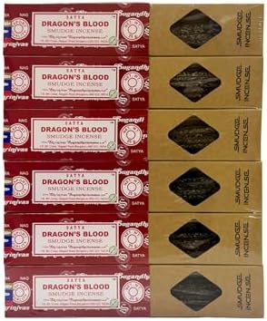 Satya Smudge Incense Stick – Hand-Rolled Indian Masala Incense for Meditation, Yoga & Spiritual Cleansing Pack of 6 (Smudge Dragon Blood)