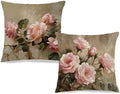 Vintage Pink Rose Floral Rectangle Pillow Throw Cover 18x18 Decor, Shabby Chic Rustic Cottagecore Decorative Throw Pillow Covers Double-Sided Set of 2