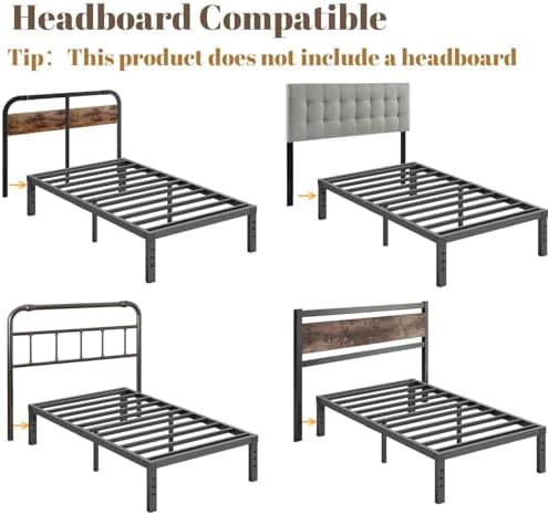 Twin XL Bed Frames with Heavy Duty Steel Slat, 14 Inches Platform Bed Frame, Non-Slip Design, No Box Spring Needed, Easy Assembly, Quiet Noise Free, Under Bed Storage Space, Black