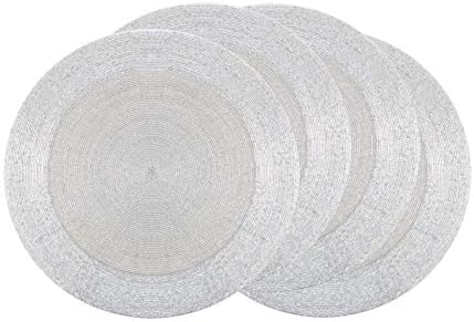 COTTON CRAFT Glitz Handmade Beaded Charger Placemats - Set of 4 - Silver