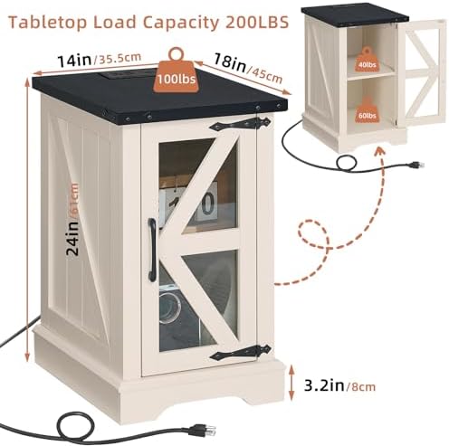 Joaxswe Narrow Night Stand with Charger Station, Glass Barn Door