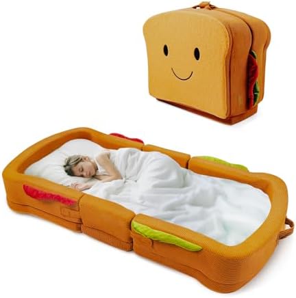 Toddler Travel Bed Sandwich Style - Portable Toddlers Floor Beds, Foldable Soft Foam Travel Crib for Baby and Kid, Washable Cover Toddler Cot with Safety Rail for Travel, Medium Size